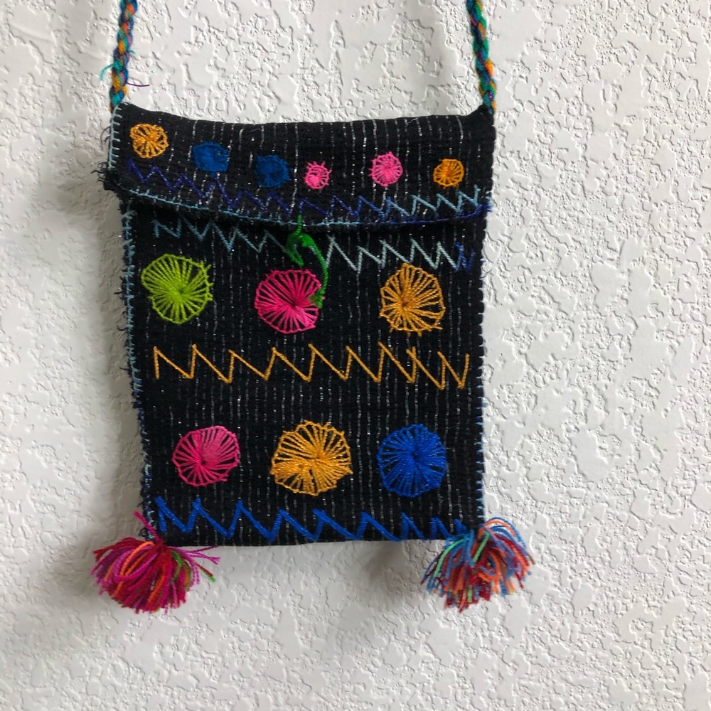 Costume Baldor Mexican Handmade Embroidered Floral Cross Body Bag - Picture 4 of 10